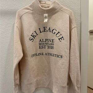aerie Beige Pullover Sweatshirt with Black and Dark Green Lettering
